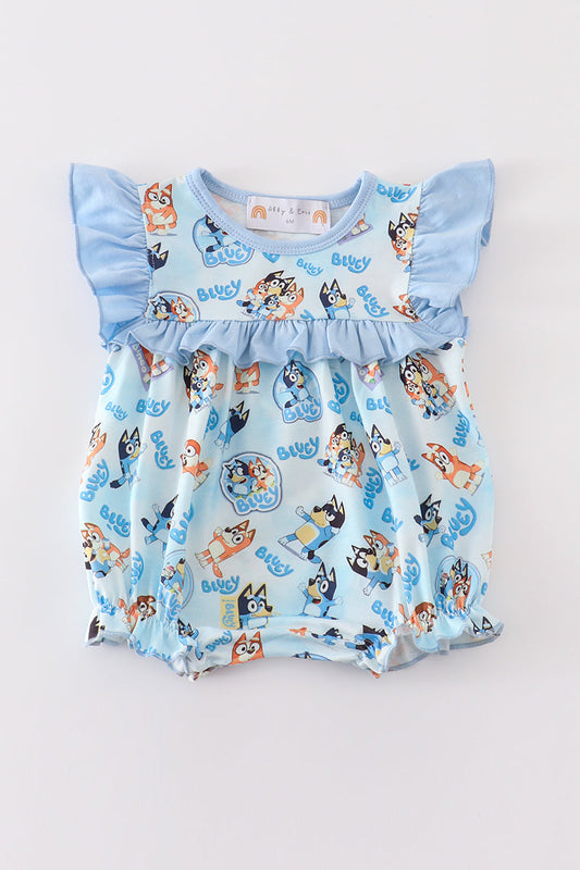 (Custom Design Preorder MOQ 5) Cartoon Dog Blue Print Baby Boys Romper