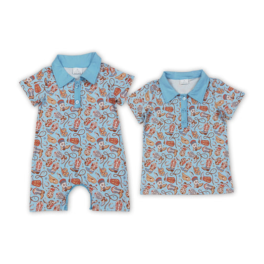 Boots Hat Blue Print Boys Western Summer Matching Clothes