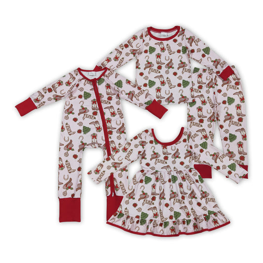 Boots Hat Holly Girls Christmas Clothes Sisters Matching Wear