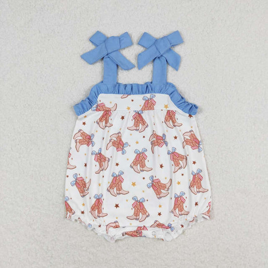 SR1547  Boots Print Strap Baby Girls 4th of July Romper