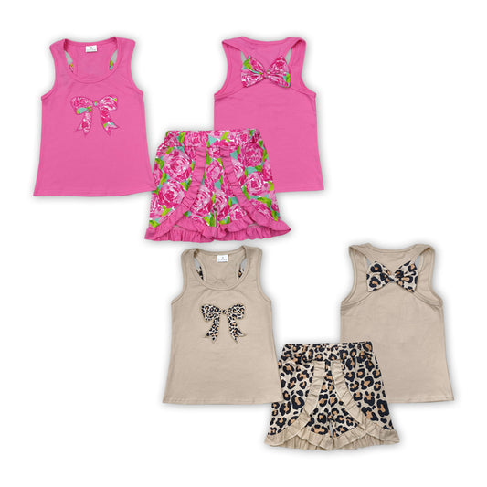 Bow Embroidery Tank Top Ruffle Shorts Girls Summer Clothes Set Sisters Wear