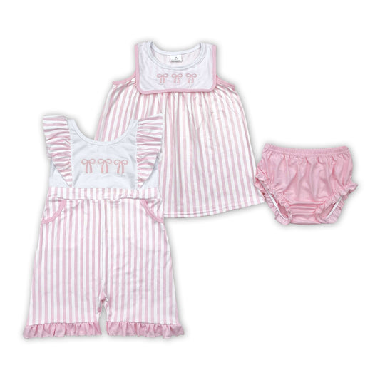 Bows Embroidery Stripes Baby Girls Summer Clothes Sisters Wear