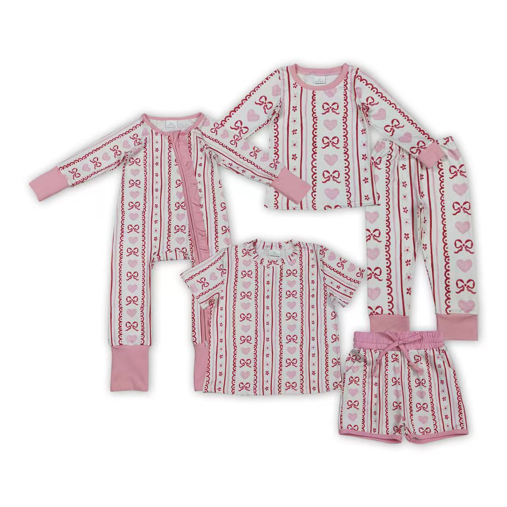 Bows Heart Pink Girls Valentine's Day Matching Clothes Sisters Wear