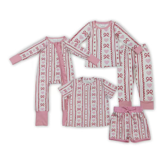 Bows Heart Pink Girls Valentine's Day Matching Clothes Sisters Wear