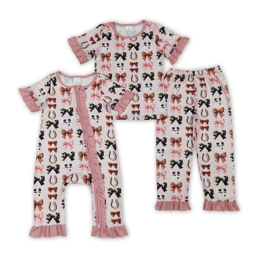 Bows Pink Print Girls Western Pajamas Matching Clothes