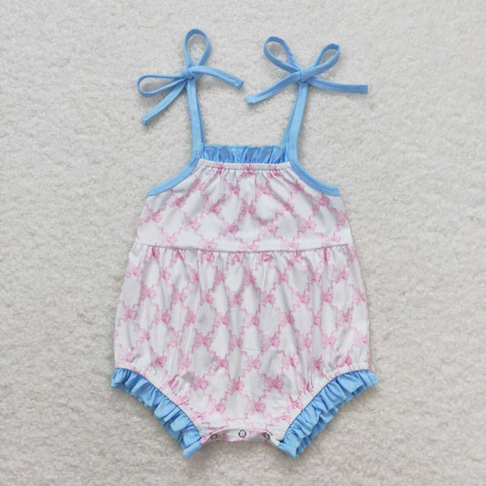 SR1086 Pink Bows Print Baby Girls Summer Romper