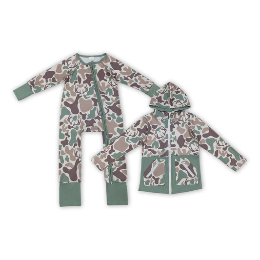 Brown Camo Green Print Boys Fall Clothes Brothers Matching Wear