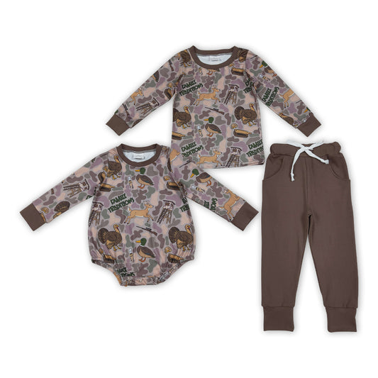 Brown Camo Hunting Print Boys Fall Clothes Brothers Matching Wear