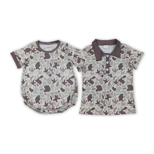 Brown Camo Print Boys Hunting Summer Matching Clothes