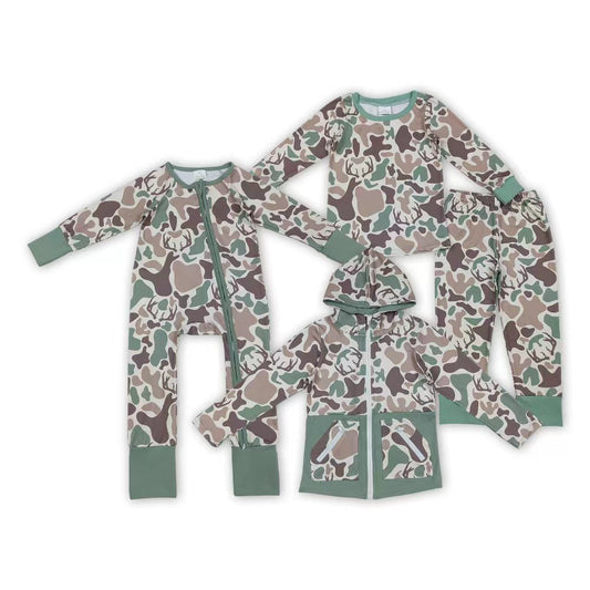 Brown Green Camo Print Boys Fall Hunting Clothes Brothers Matching Wear