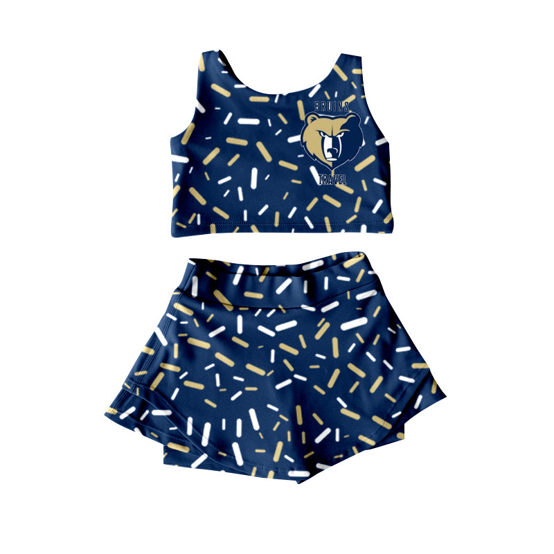 (Custom Design Preorder MOQ 5) Team's Bruins Sprinkles Print Shorts Skirts Girls Summer Yoga Clothes Set