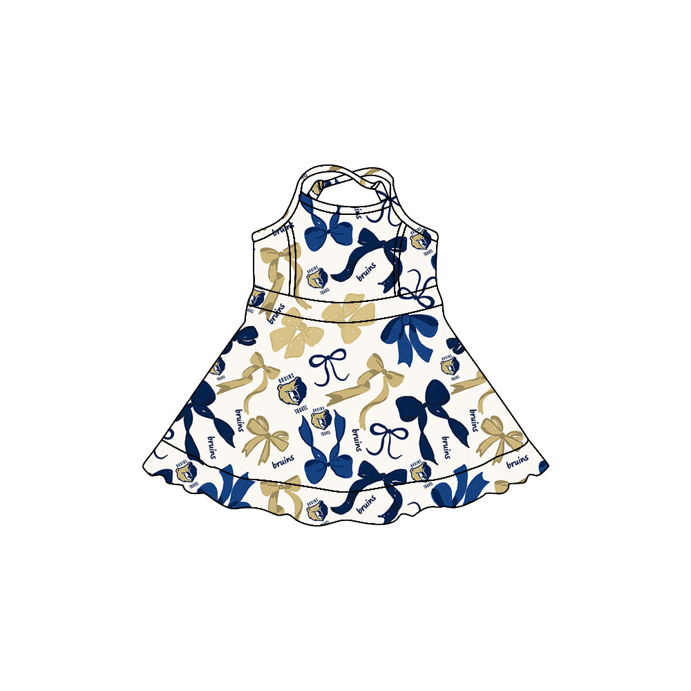 (Custom Design Preorder MOQ 5) Team's Bruins Bows Print Shorts Skirts Girls Summer Yoga Dress