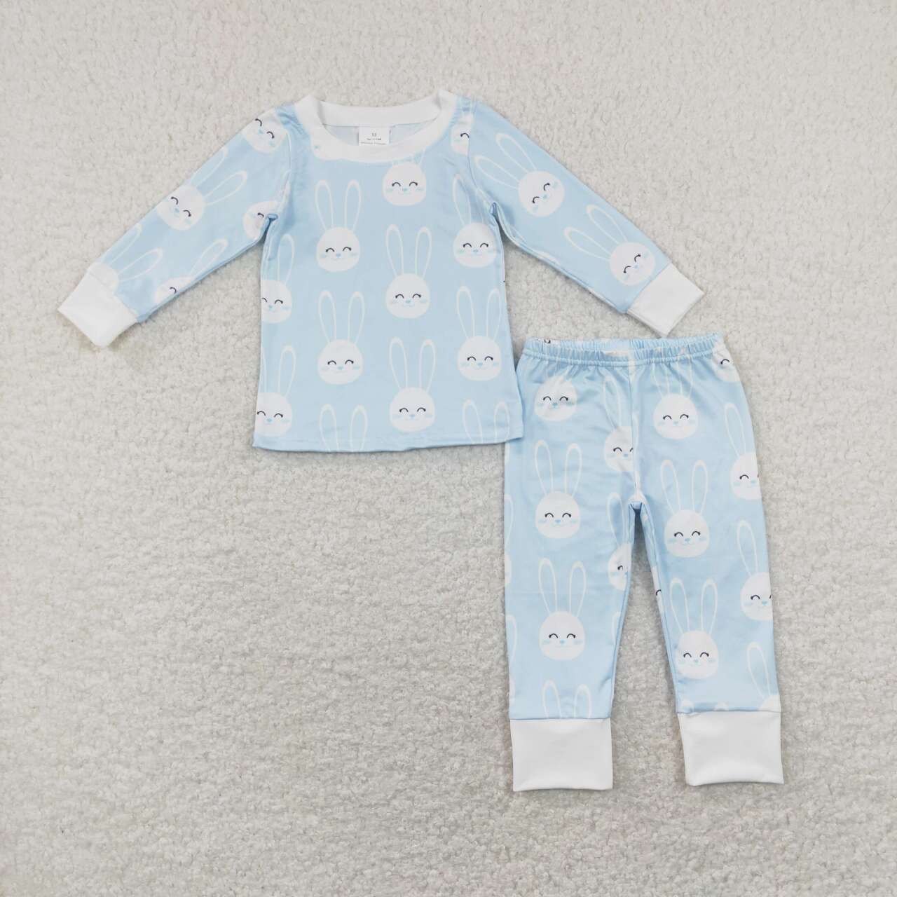 BLP0457 Blue Bunny Print Boys Easter Pajamas Clothes Set
