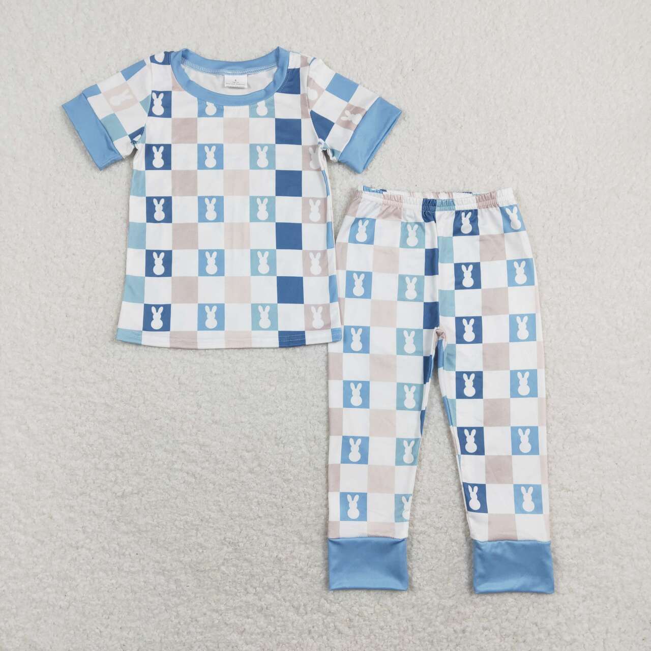 BSPO0318 Bunny Plaid Print Boys Easter Pajamas Clothes Set