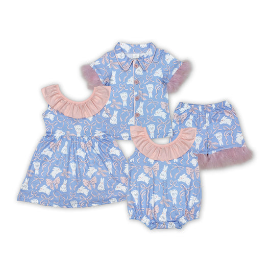 Bunny Bows Blue Print Sisters Easter Matching Clothes