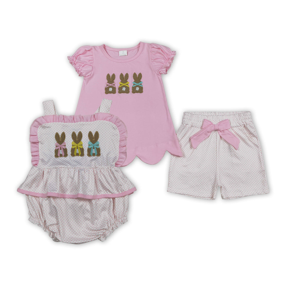 Bunny Embroidery Dots Pink Girls Easter Matching Clothes Sisters Wear