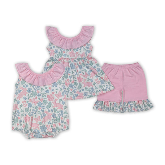 Bunny Flowers Pink Print Sisters Easter Matching Clothes