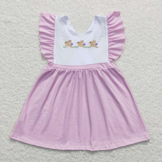 GSD0569 Pink Bunny Embroidery Girls Knee Length Easter Dress