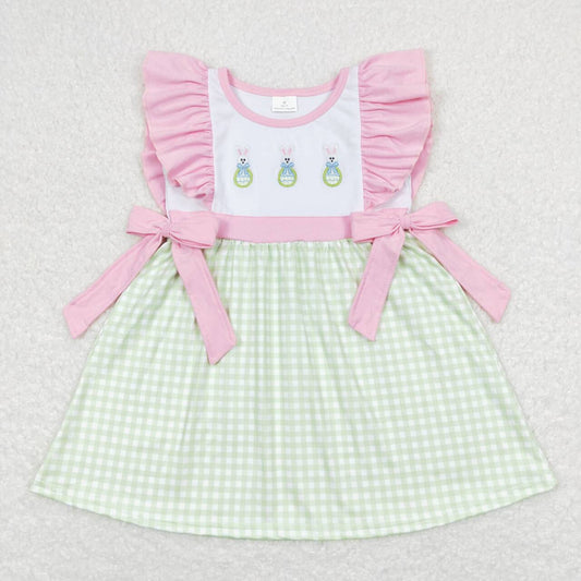 GSD0601 Flutter Sleeves Bunny Embroidery Girls Easter Knee Length Dress