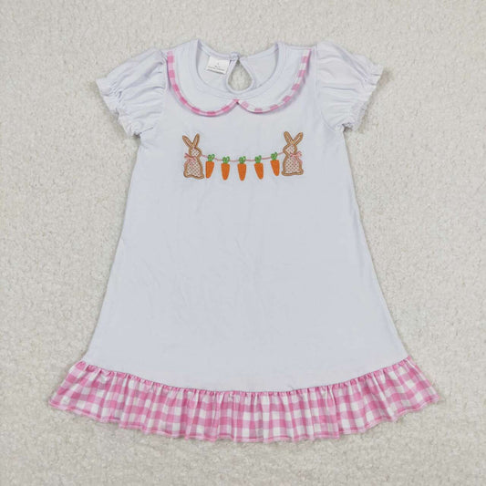 GSD0609 Bunny Carrot Embroidery Girls Knee Length Easter Dress