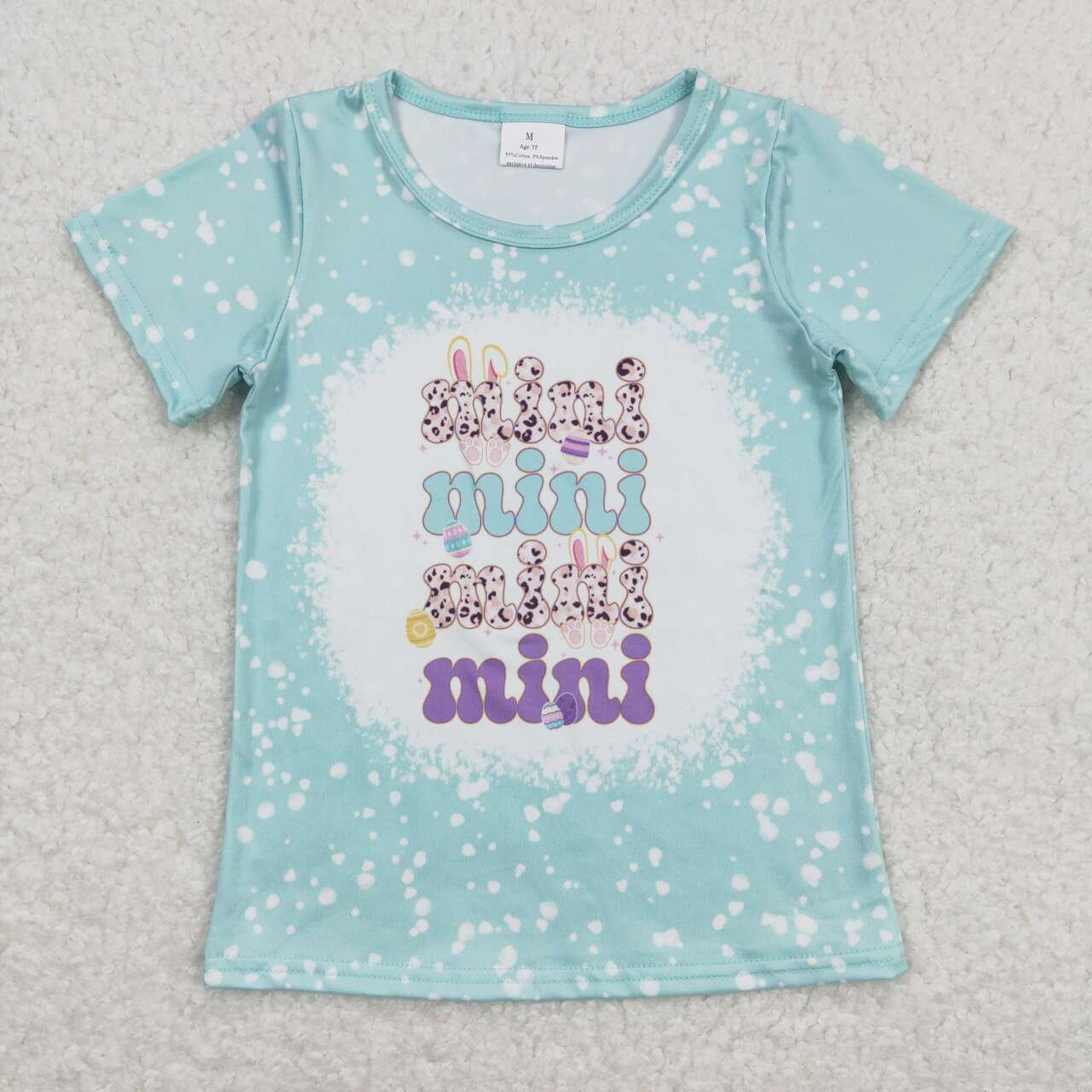 GT0448 Mini Rabbit Print Girls Easter Tee Shirts Top