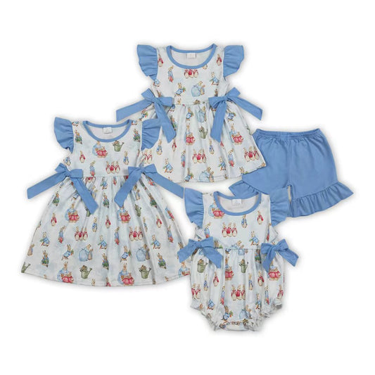 Bunny Print Girls Easter Clothes Sisters Matching Wear