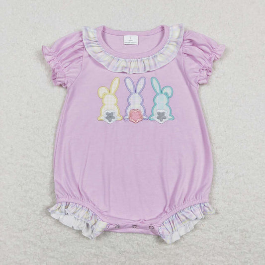 SR0499 3 Bunny Embroidery Baby Girls Easter Romper