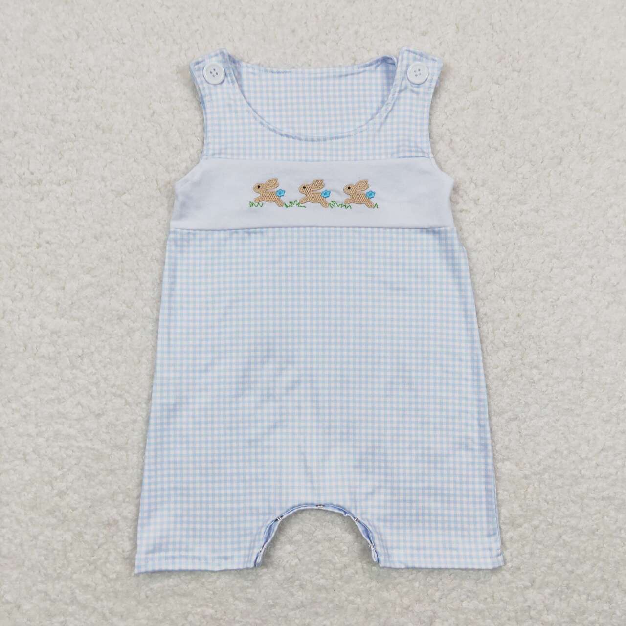 SR0621 Blue Bunny Embroidery Baby Boys Easter Romper