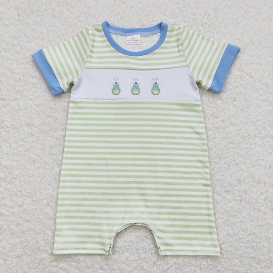 SR0704  Bunny Embroidery Print Baby Boys Easter Romper