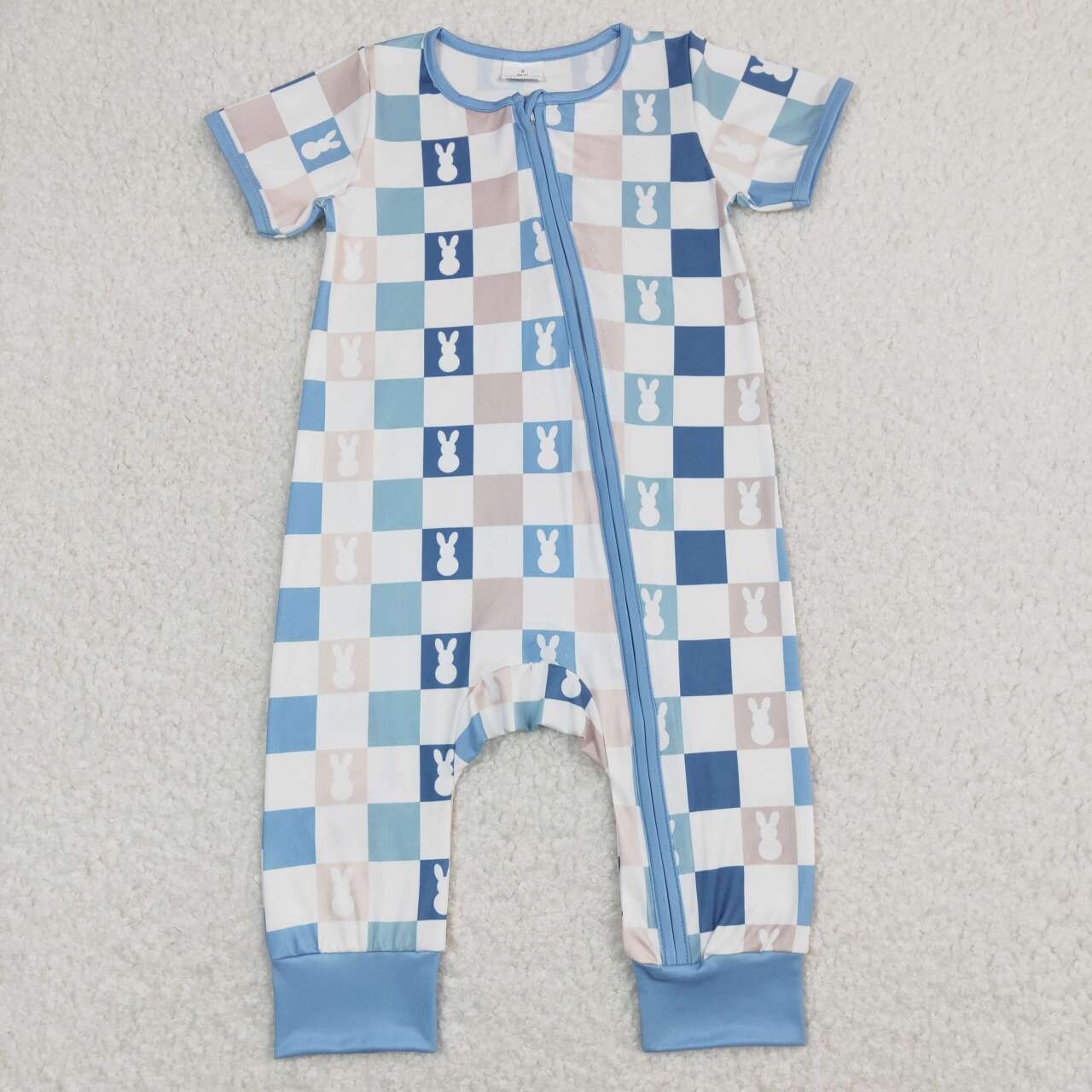 SR1013 Bunny Plaid Print Baby Boys Easter Zipper Romper