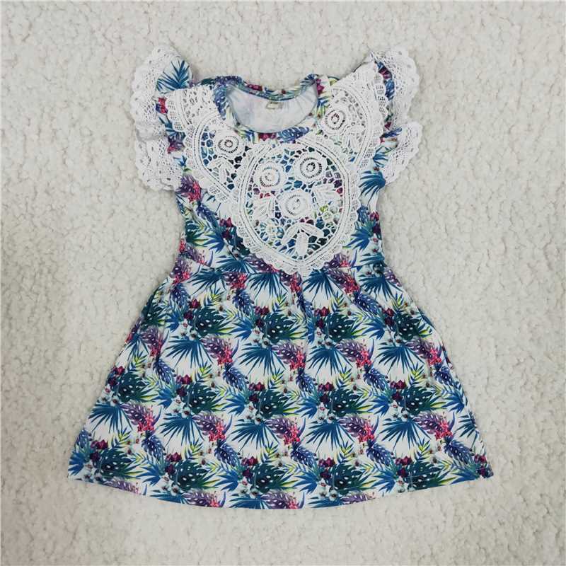 (Promotion)C14-6 Flutter sleeves knee length flowers print dress