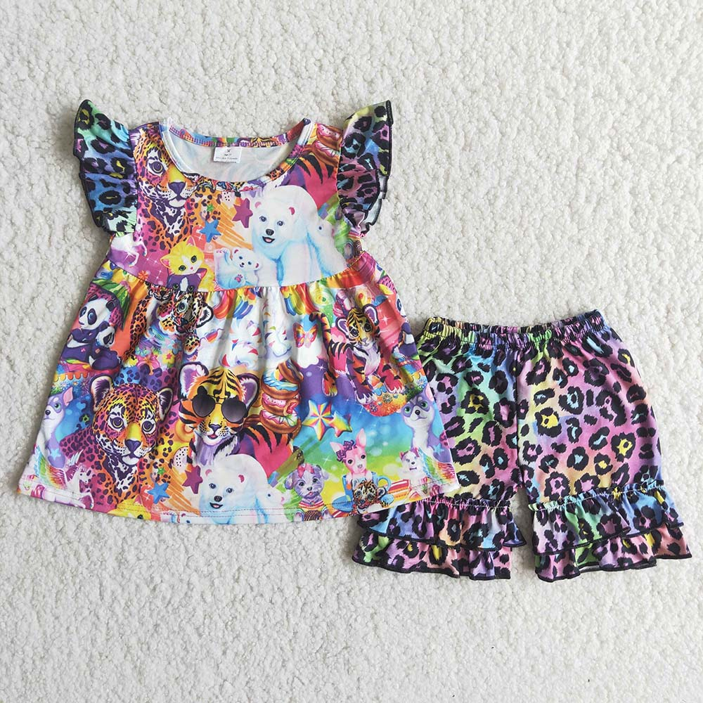 (Promotion)Girls cartoon animal purple leopard shorts summer outfits C16-3