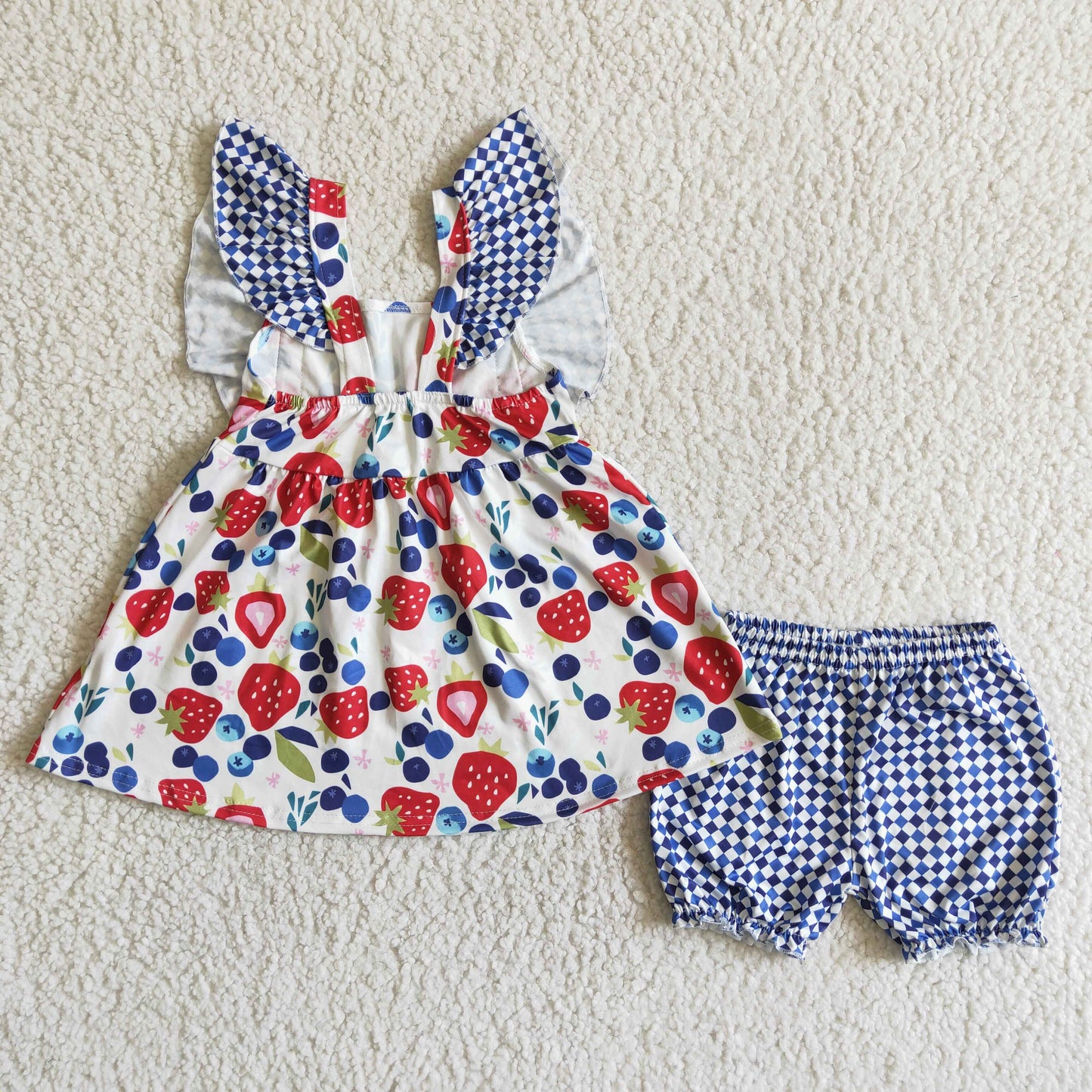 (Promotion)Berries Flutter sleeve Fruits print shorts girls summer outfits  C3-27