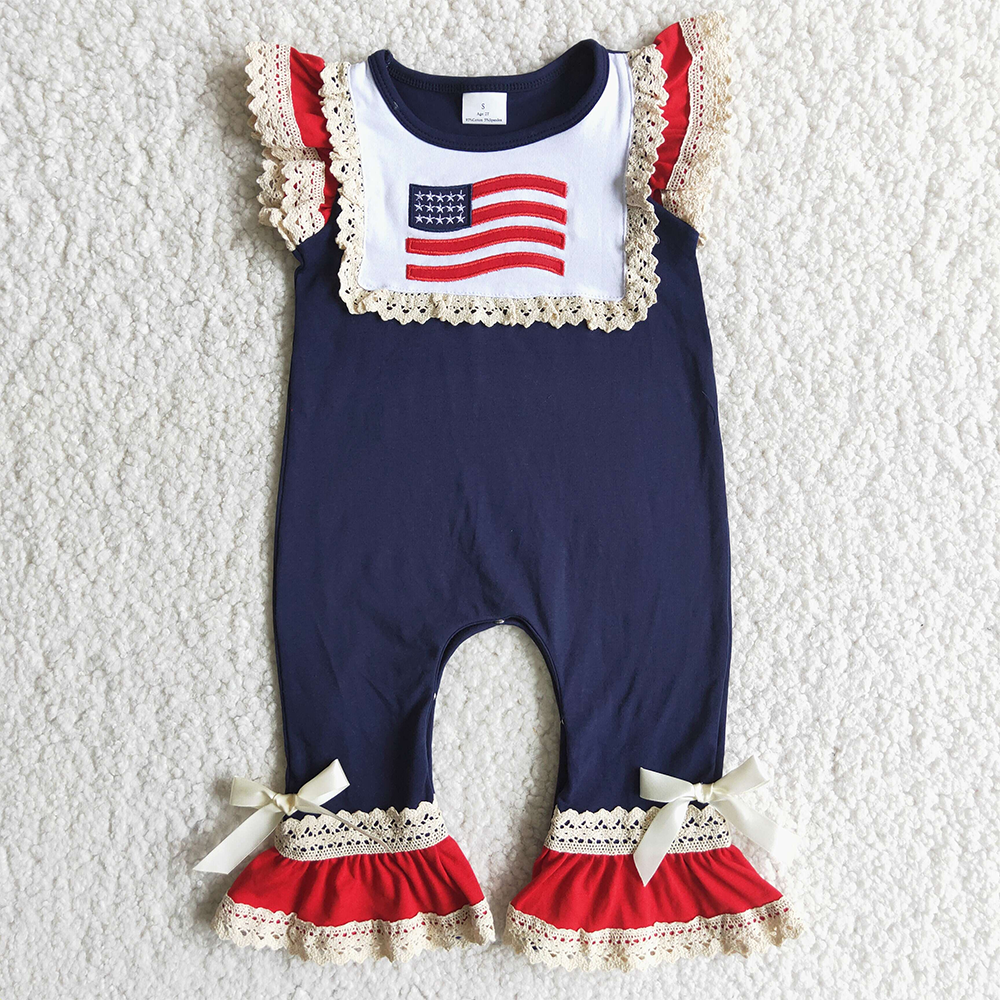 Flag Embroidery Navy Sibling 4th of July Matching Clothes