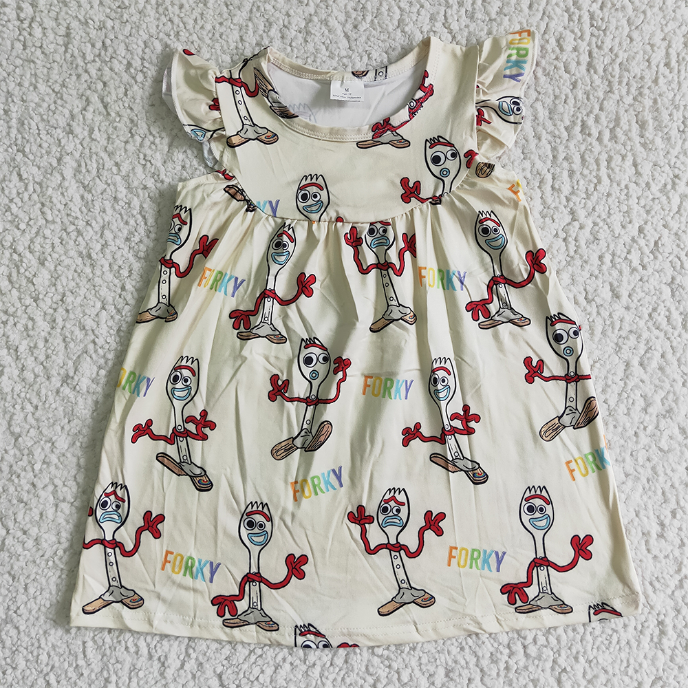 (Promotion)C5-13 Flutter sleeves cartoon girls summer dress