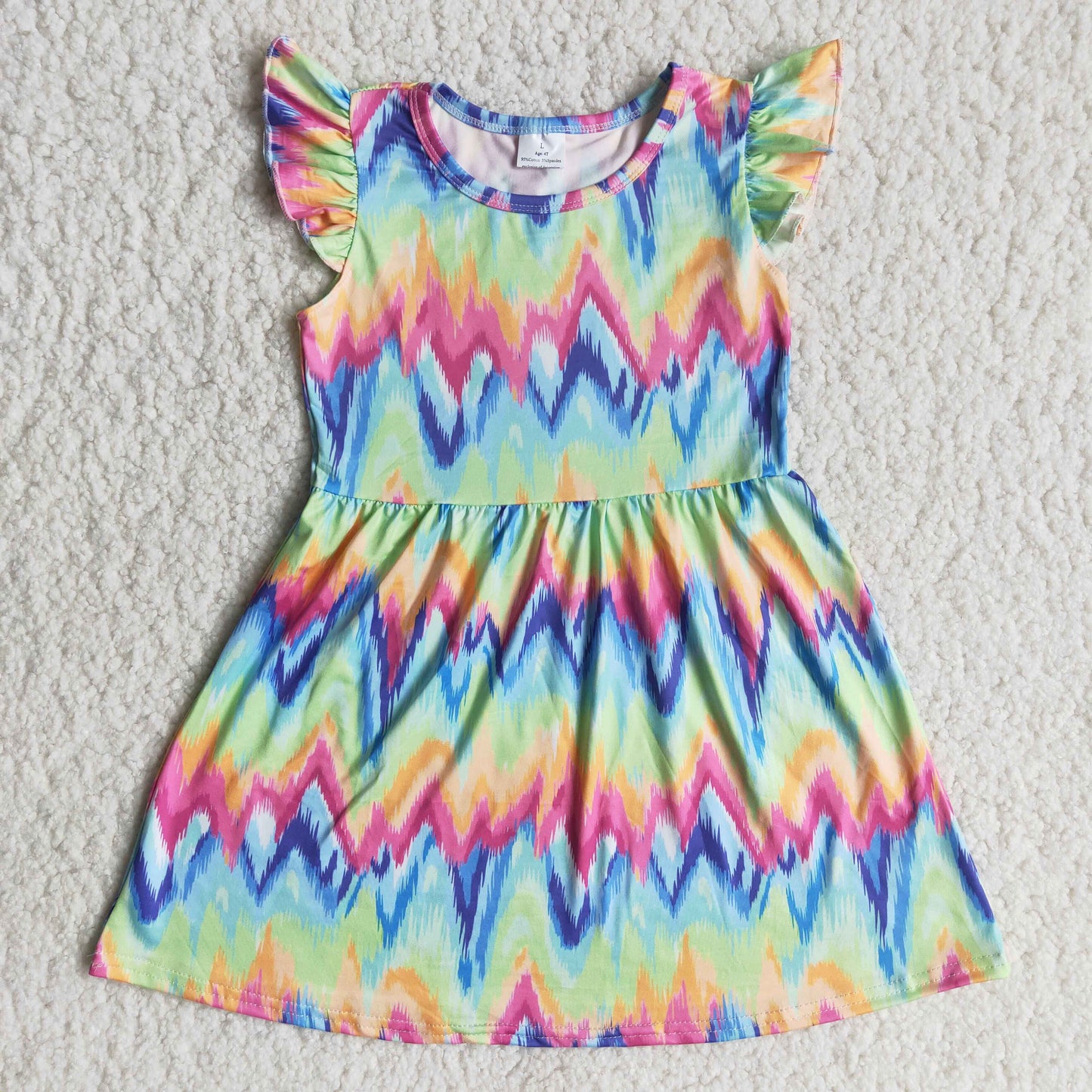 (Promotion) C6-2-1 Flutter sleeves colorful tie-dye print summer dress