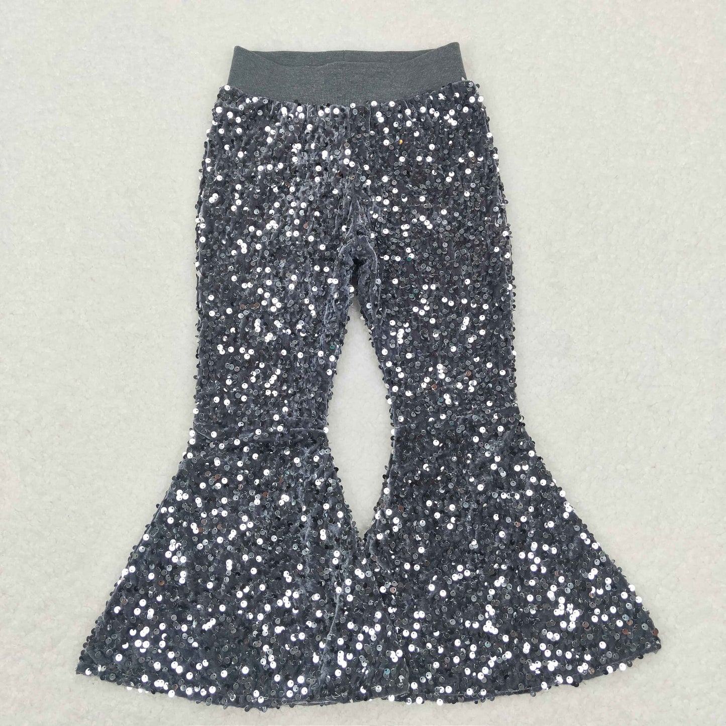 Girls Grey Sequin Bell Bottom Pants C7-14