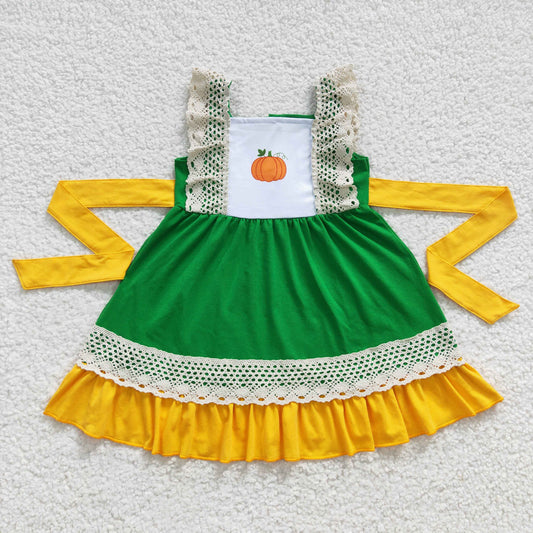 (Promotion) C9-10 Flutter sleeve tunic cotton lace pumpkin dress