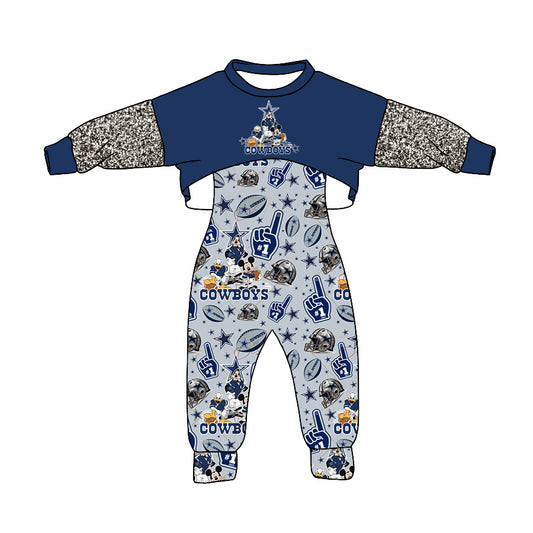 (Custom Design Preorder MOQ 5) Team's COWBOYS Print Jumpsuits Girls Fall Clothes Set