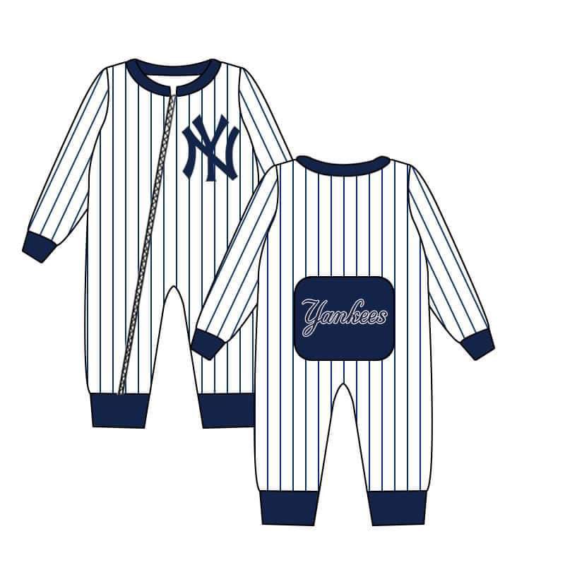 (Custom Design MOQ 5)  Navy Sports Team's Print Infant Zipper Romper