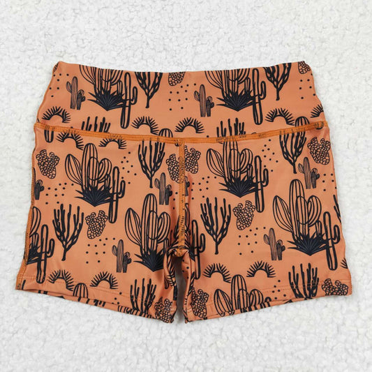 SS0215 Brown Cactus Print Kids Summer Shorts