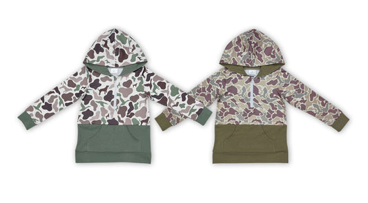 2 Colors Camo Print Pocket Boys Hoodie Pullover Zipper Top