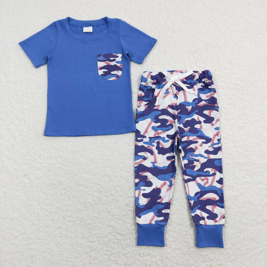 BSPO0170 Blue Pocket Top Baseball Camo Pants Boys Clothes Set