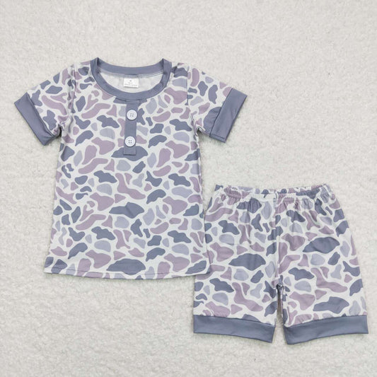 BSSO0605 Grey Camo Print Boys Summer Pajamas Clothes Set