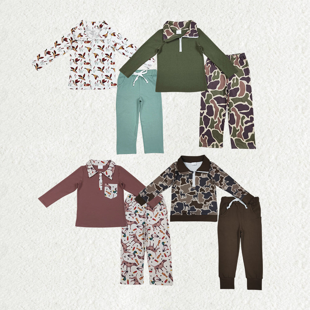 Camo Duck Hunting Print Pullover Top Boys Fall Outfits Brothers Wear