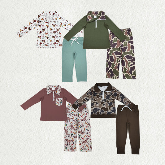 Camo Duck Hunting Print Pullover Top Boys Fall Outfits Brothers Wear