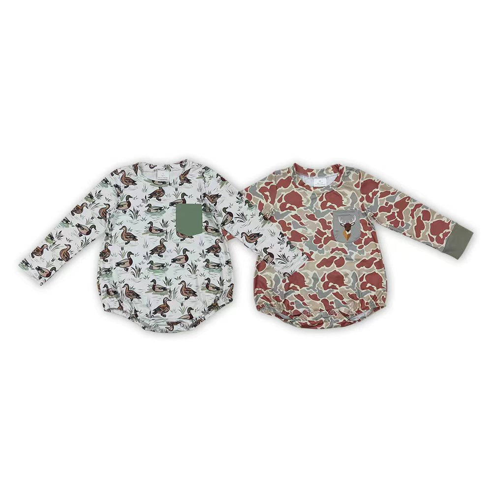 Camo Duck Print Pocket Baby Boys Fall Romper