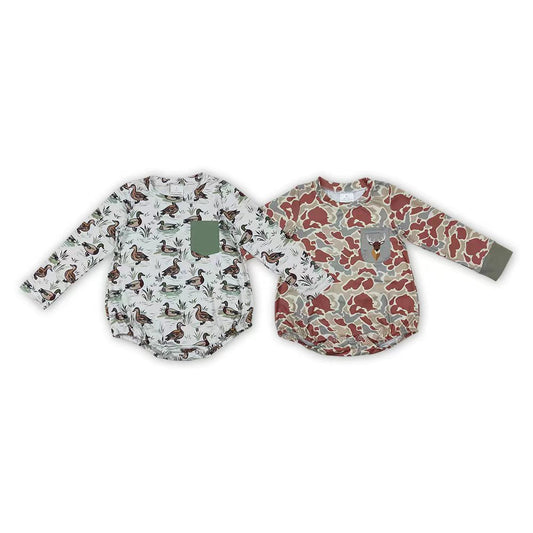 Camo Duck Print Pocket Baby Boys Fall Romper