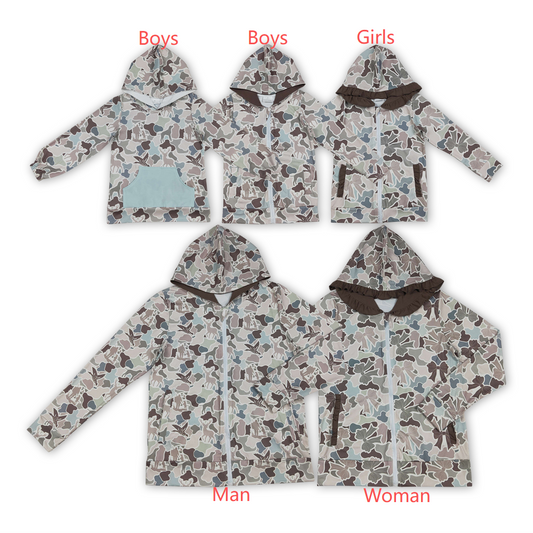 Camo Hunting Print Famliy Fall Matching Zipper Hoodie Pockets Jackets Top