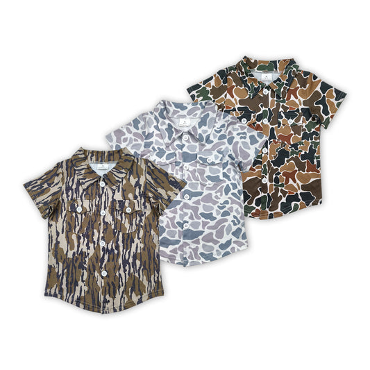 3 Colors Camo Print Pockets Boys Summer Tee Shirts Top Brothers Wear